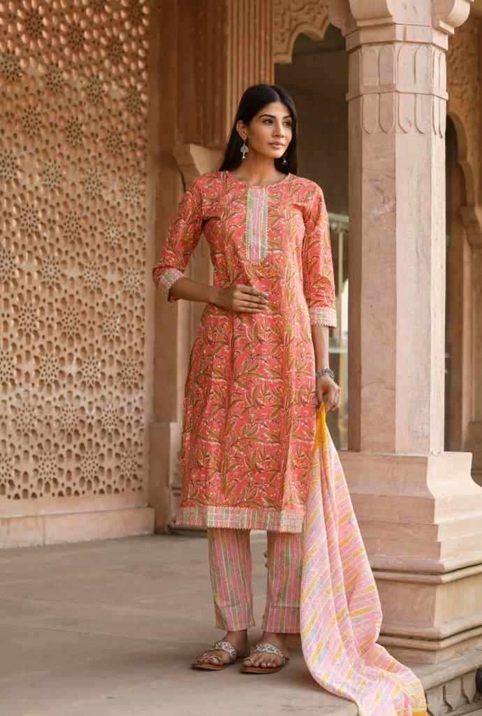 SALE: Carrot Mustard Cotton Suit (3 piece)