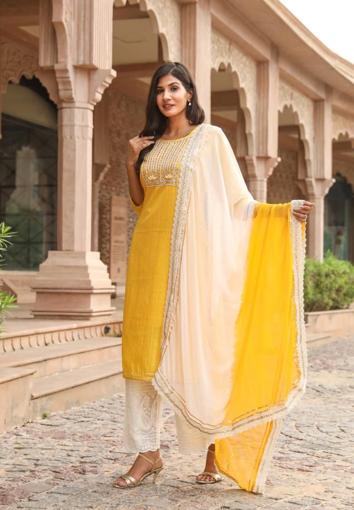 Kesariyavanity Haldi Ready Suit Set (3 Piece)