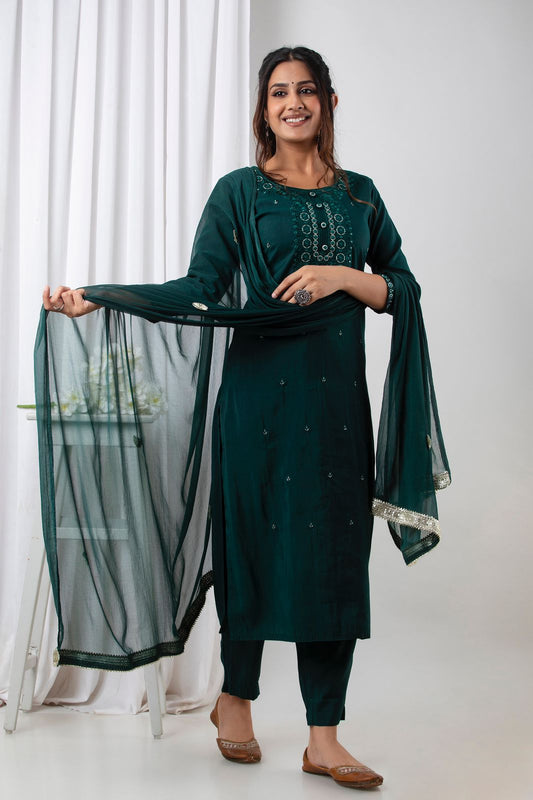 SALE: Green Muslin Suit Set