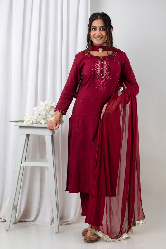 SALE: Rosewood Diwali Ready Muslin Suit Set