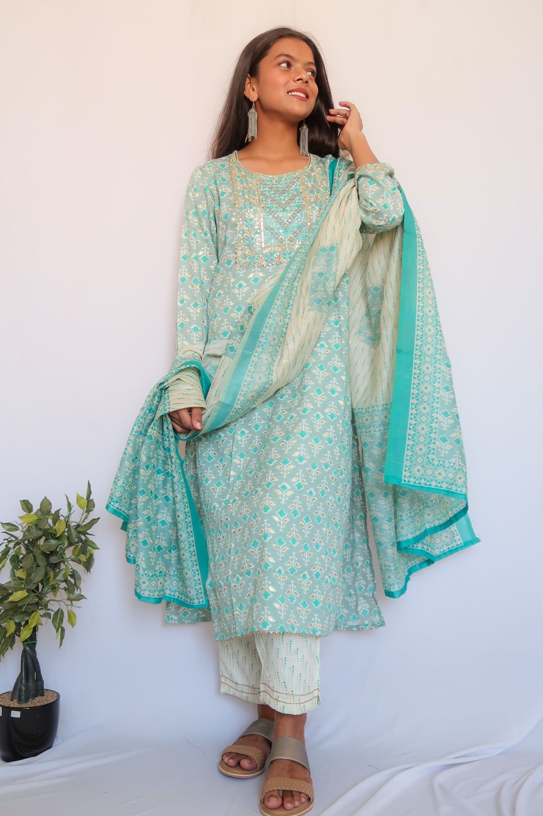 SALE: Turquoise Sequin Suit Set