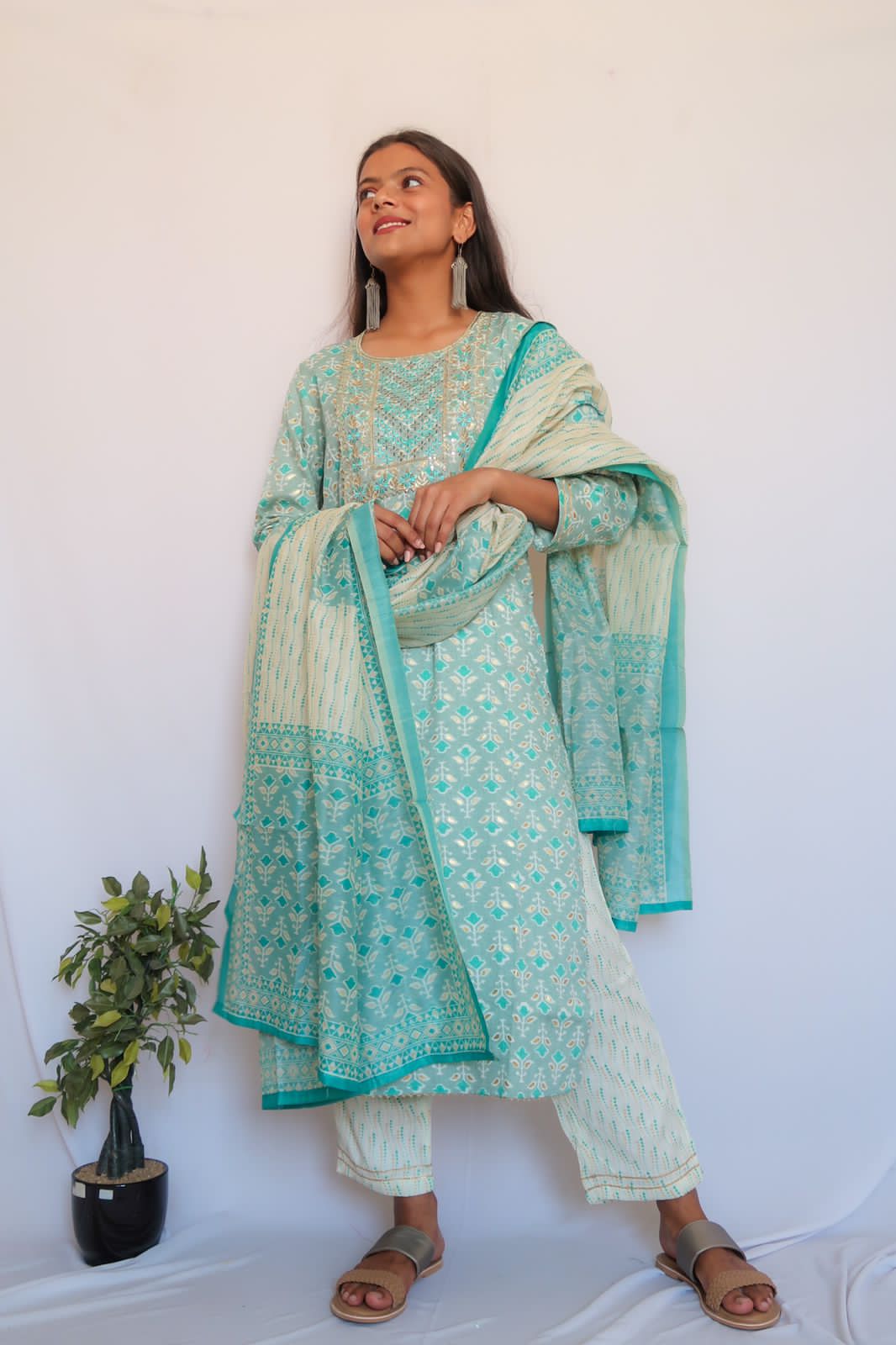 SALE: Turquoise Sequin Suit Set