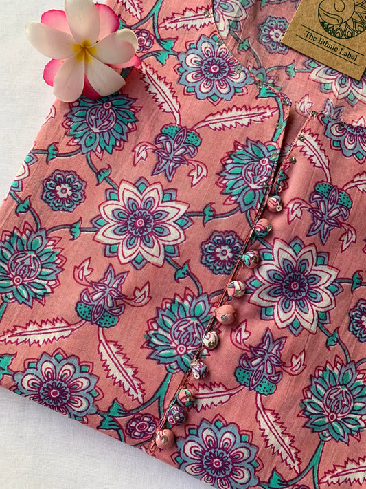 Pink Floral Jaal Cotton Kurta