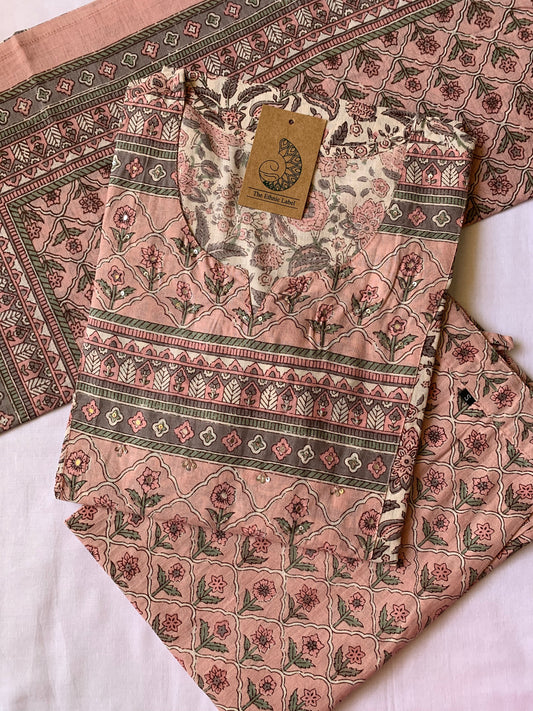 Peach Blossom Cotton Kurta Set - 3 pc