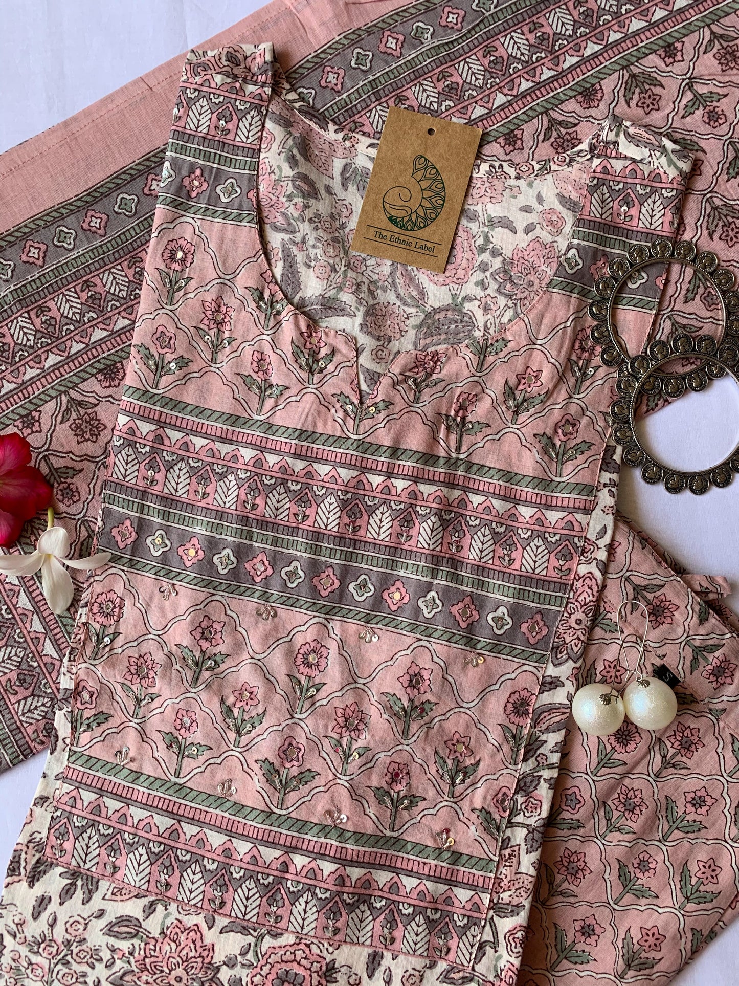 Peach Blossom Cotton Kurta Set - 3 pc