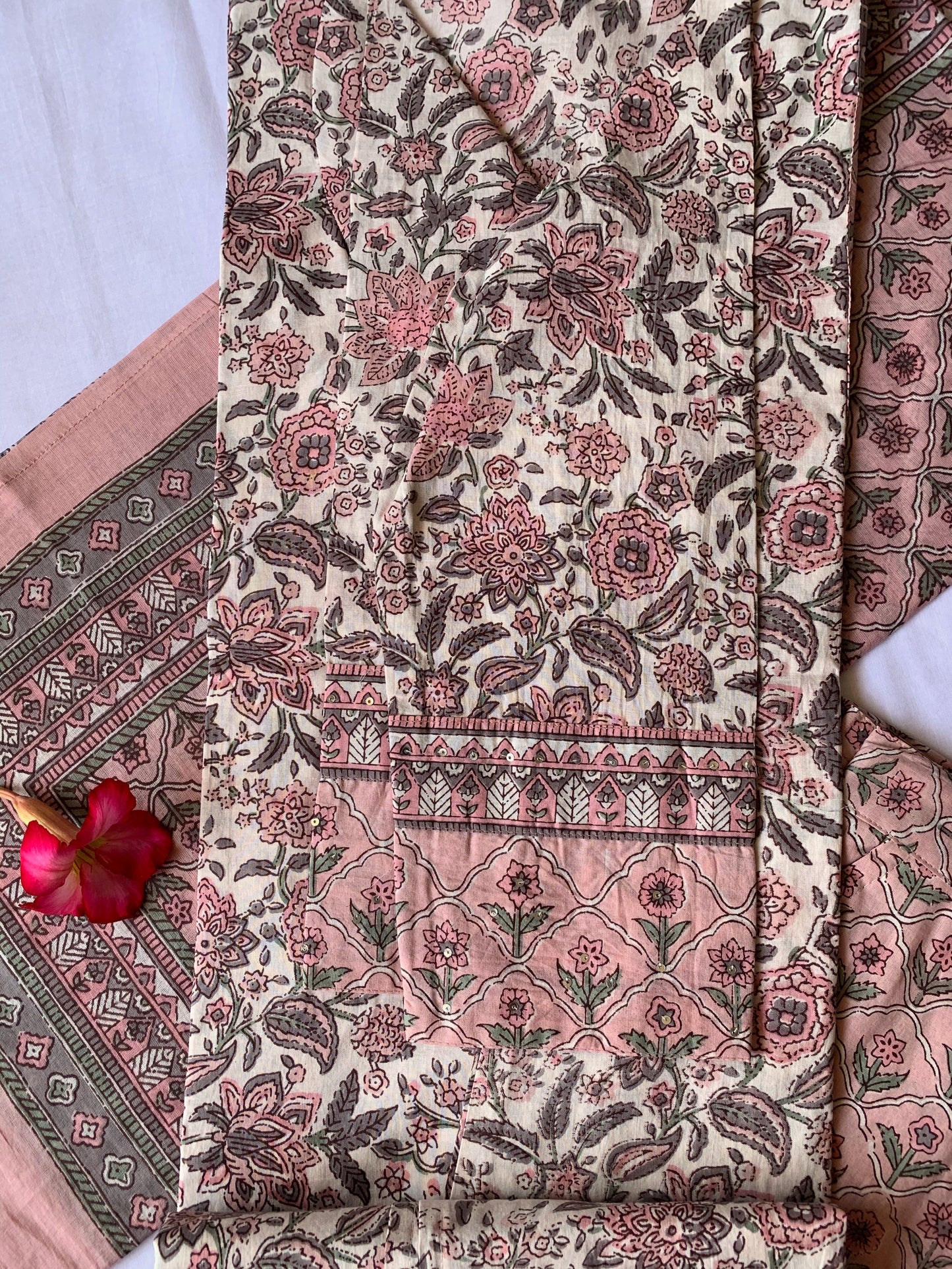 Peach Blossom Cotton Kurta Set - 3 pc