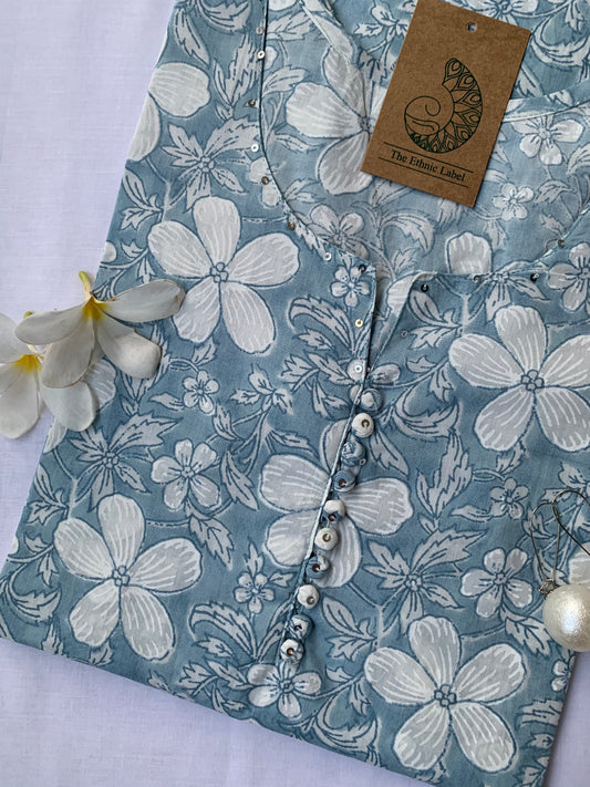 Grey "Lilly" Buttoned Cotton Kurta