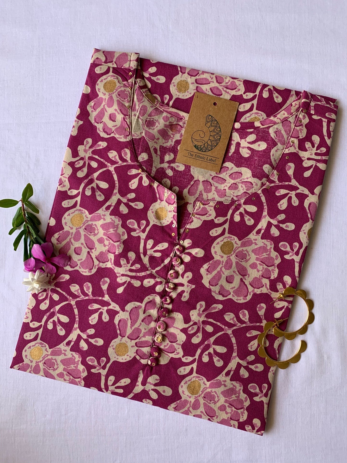 "Amaranthus" Buttoned Cotton Kurta - Big Size
