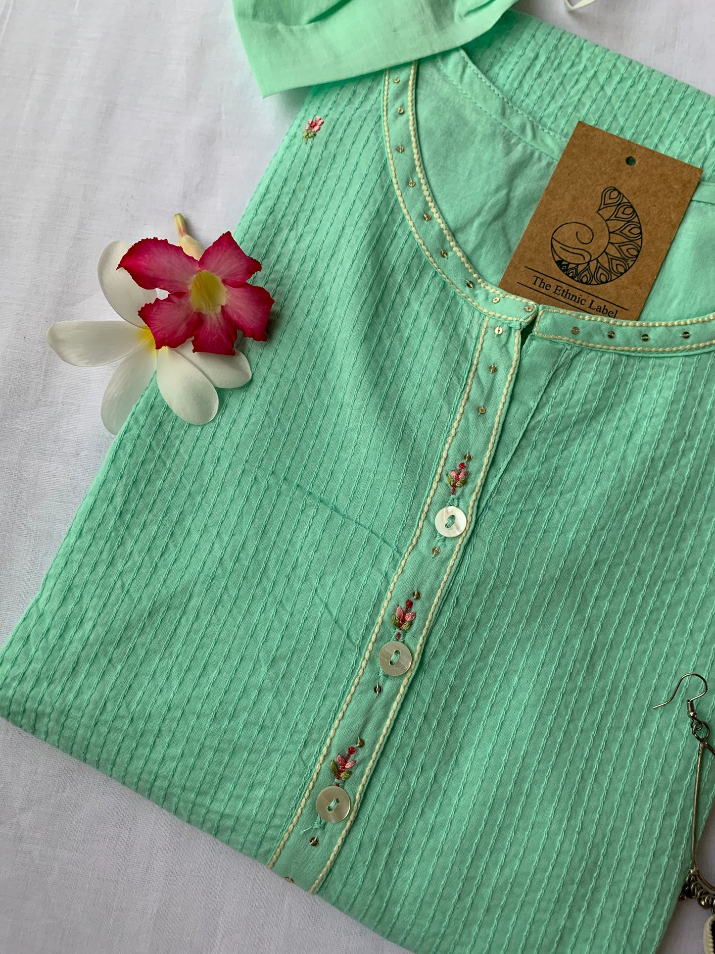 Pista-green embroiered cotton kurta