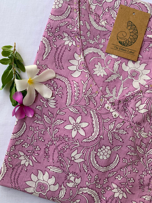 "Bellflower" Sanganeri Angrakha Cotton Kurta