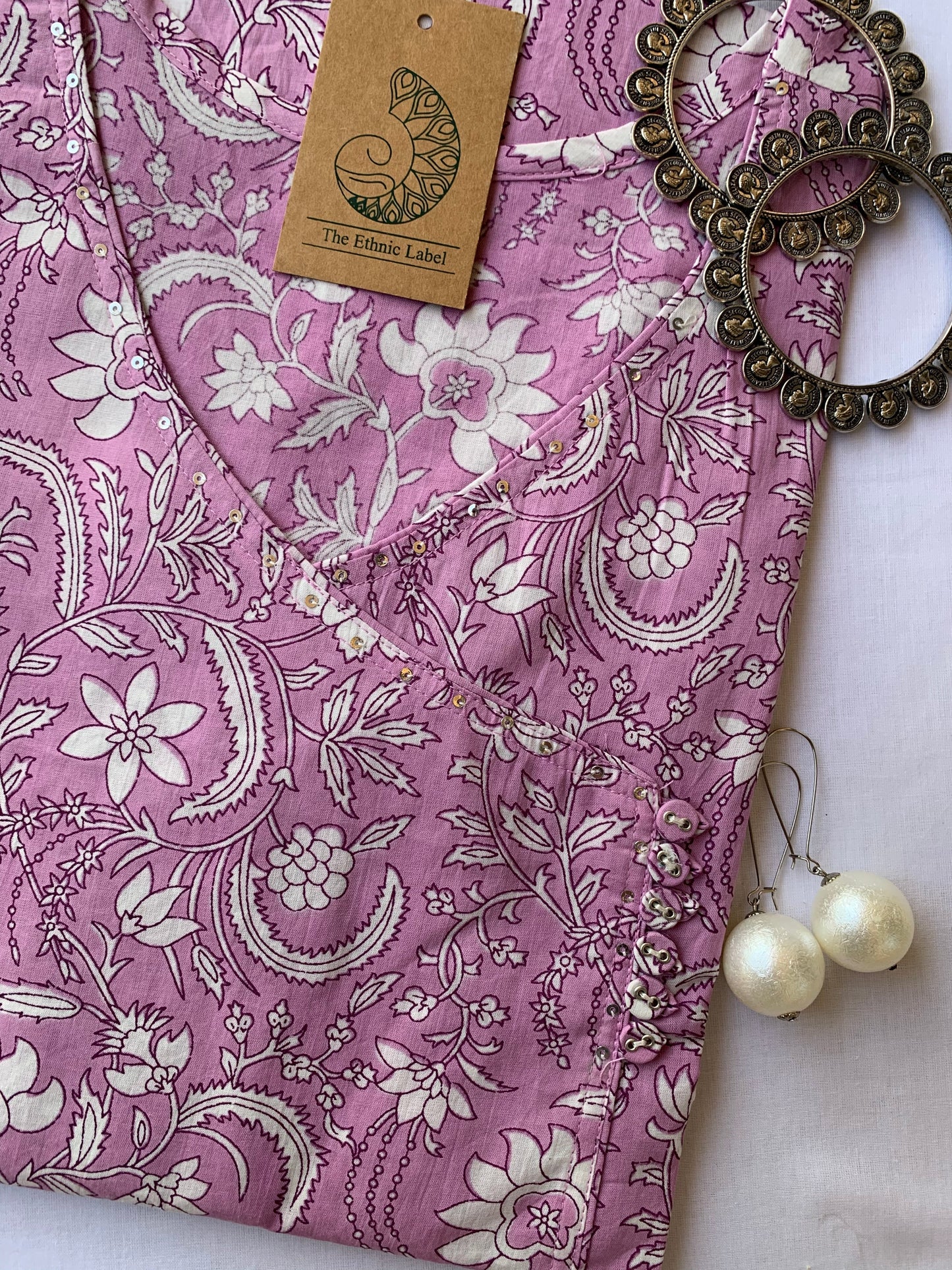 "Bellflower" Sanganeri Angrakha Cotton Kurta
