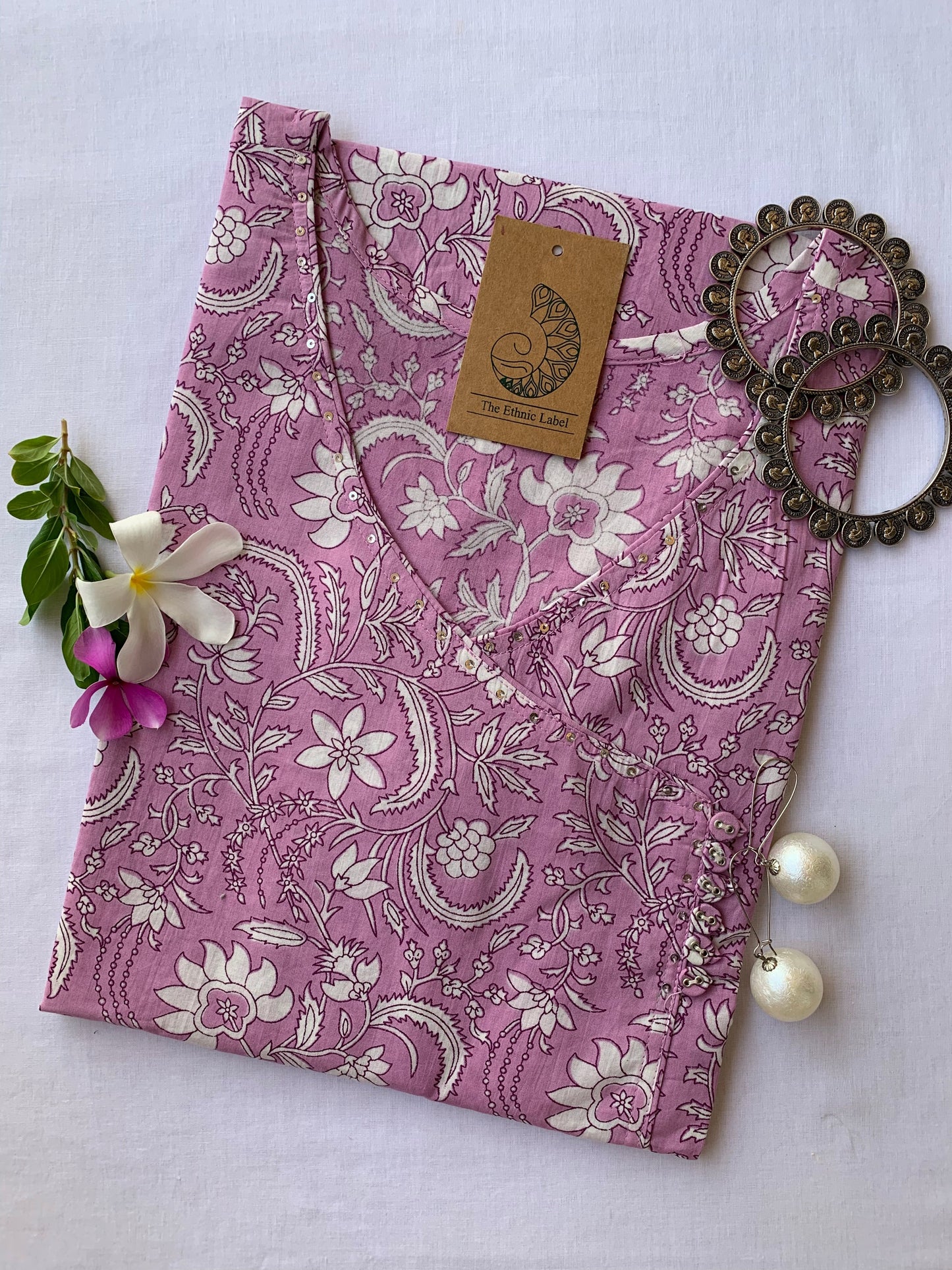 "Bellflower" Sanganeri Angrakha Cotton Kurta