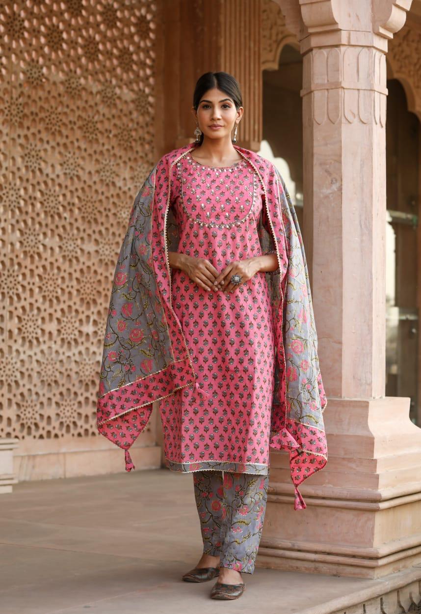 SALE: Grace in Taffy Pink Cotton Suit (3 piece) SALE: