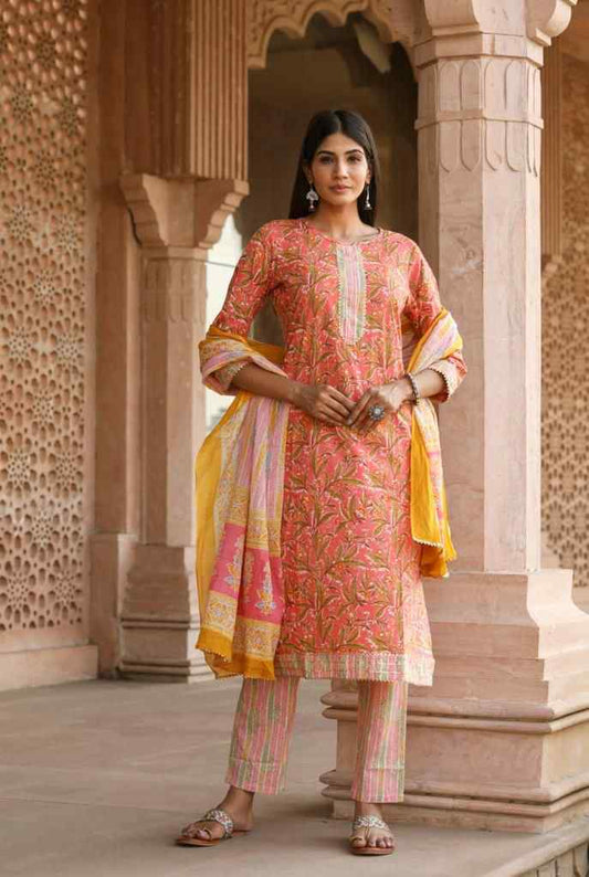 SALE: Carrot Mustard Cotton Suit (3 piece)