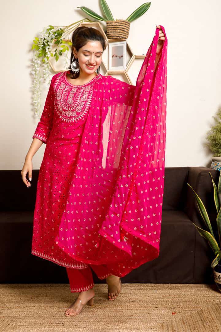 SALE: Cutwork Floral Embellished Suit Set (3 Piece)