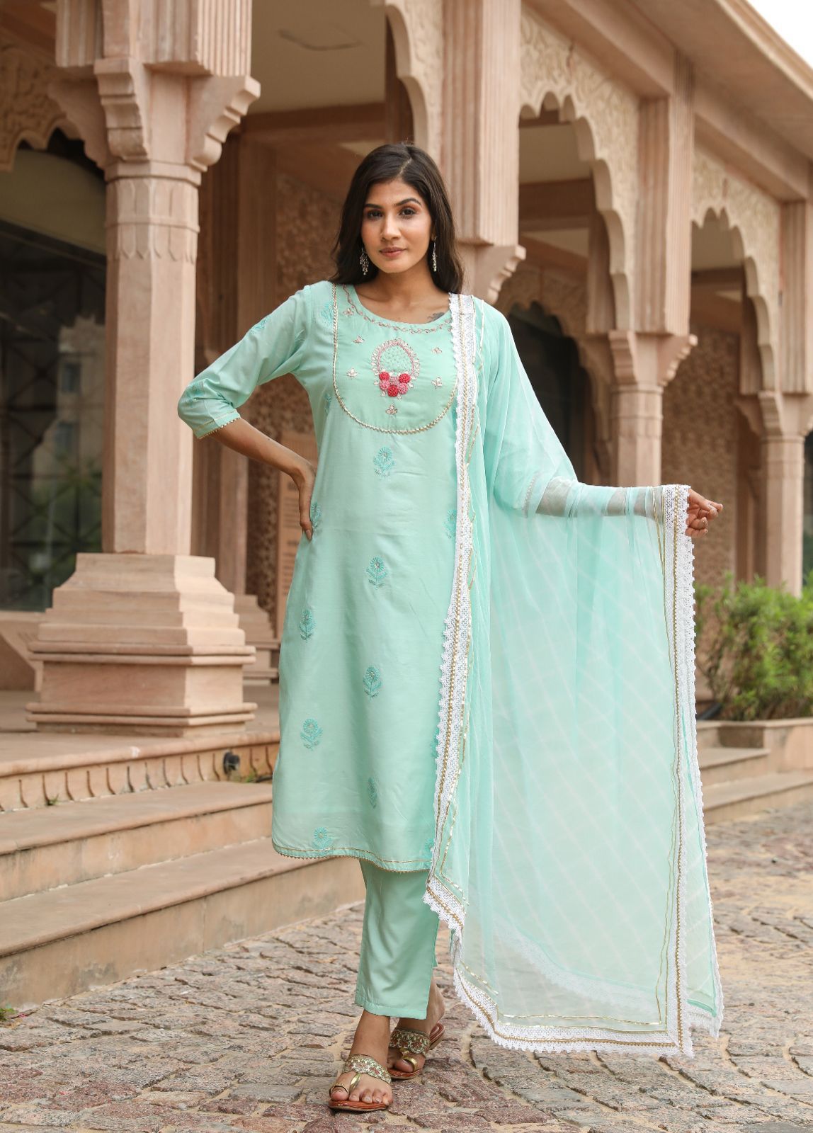 SALE: Pastel Turquoise Festive suit set (3 Piece)  - DEAL