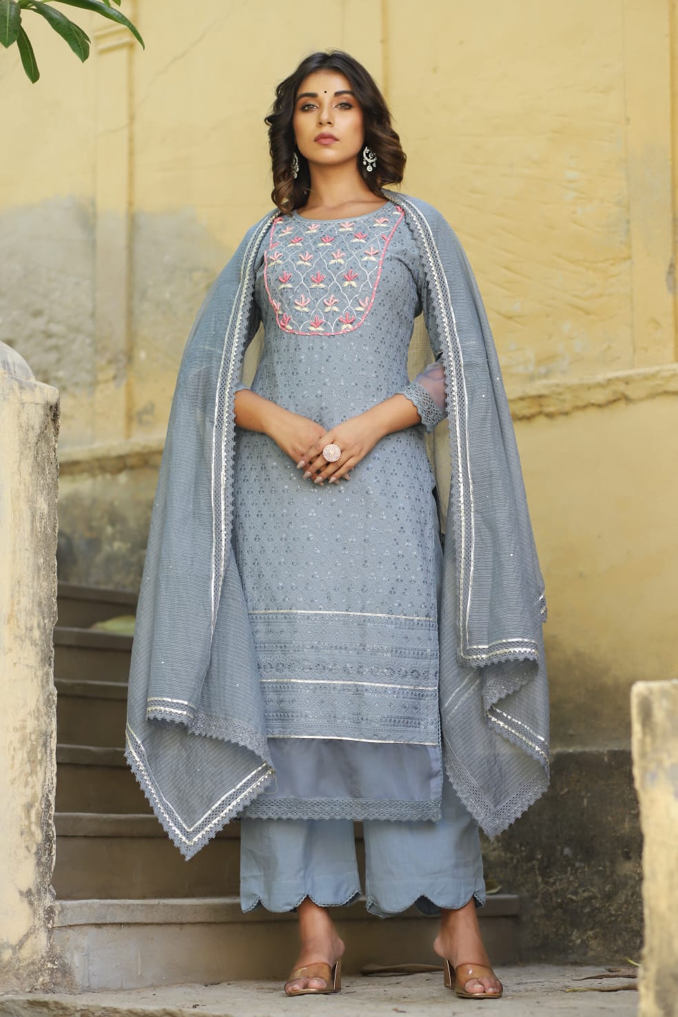 SALE: Graceful Grey Handwork Romance Suit (3 piece)