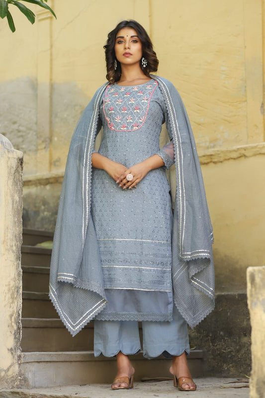SALE: Graceful Grey Handwork Romance Suit (3 piece)