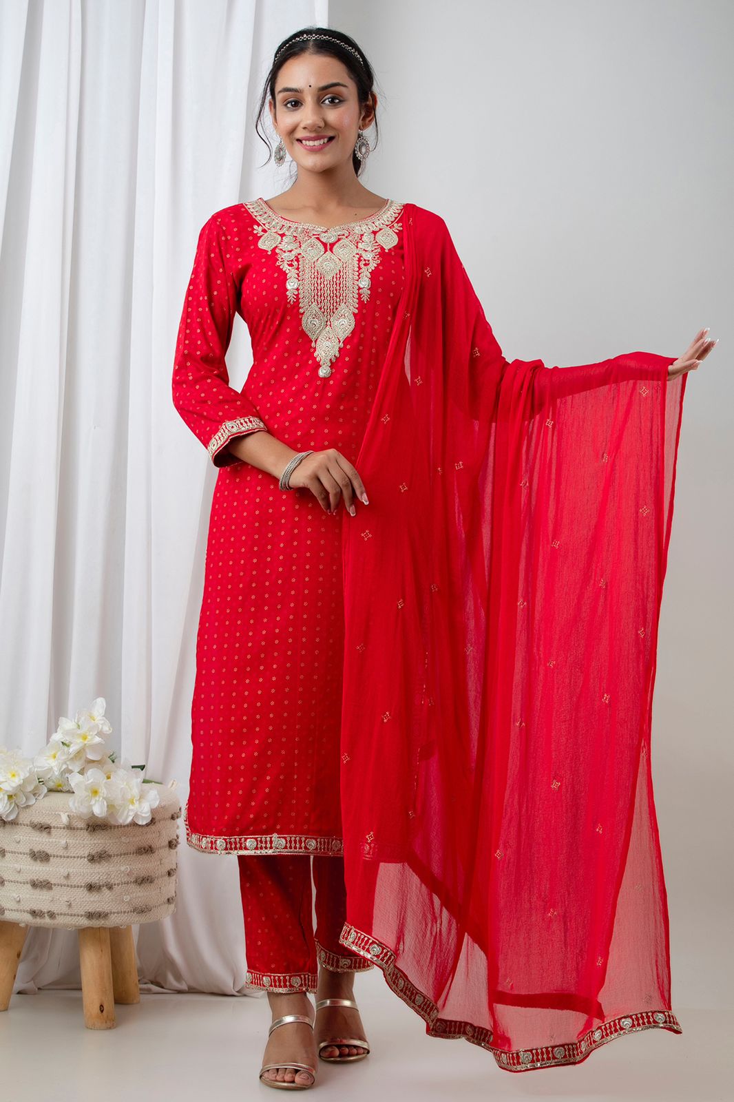 SALE:  Red Phuljhari Diwali Ready Suit Set