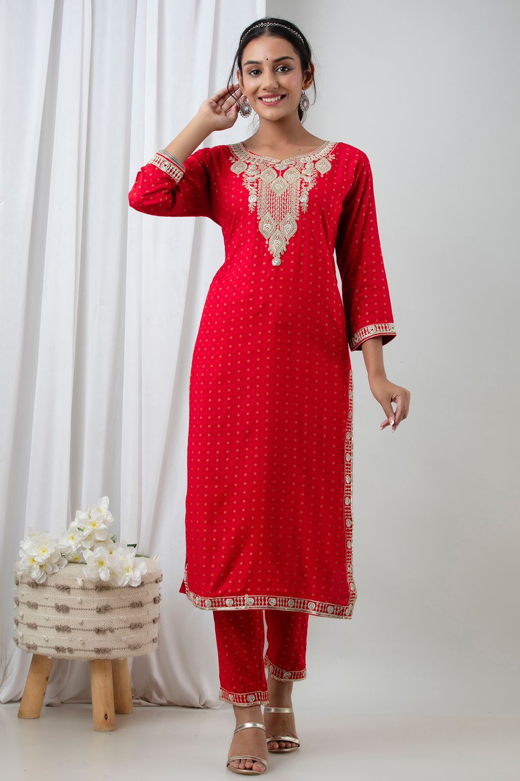SALE:  Red Phuljhari Diwali Ready Suit Set