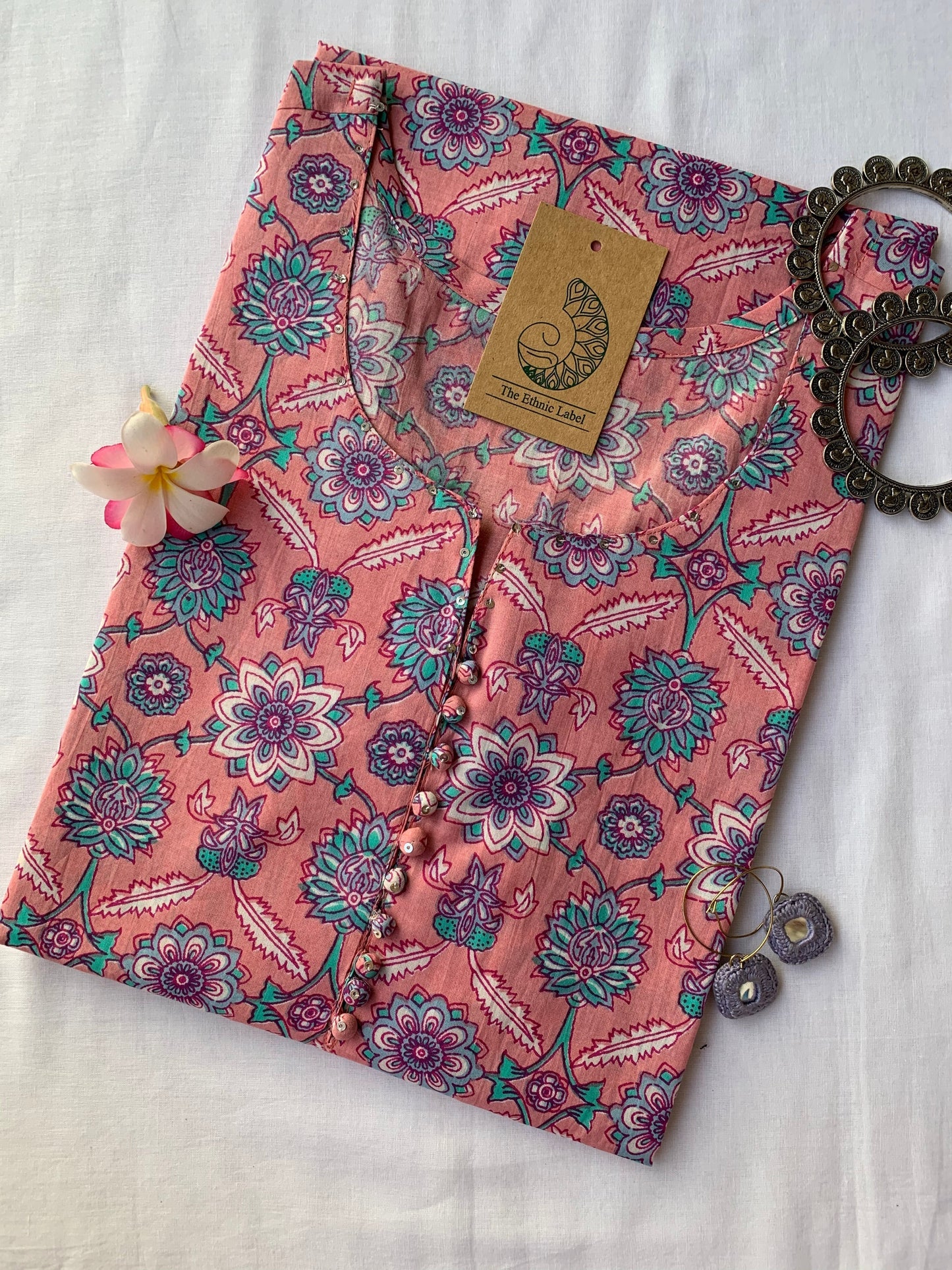 Pink Floral Jaal Cotton Kurta