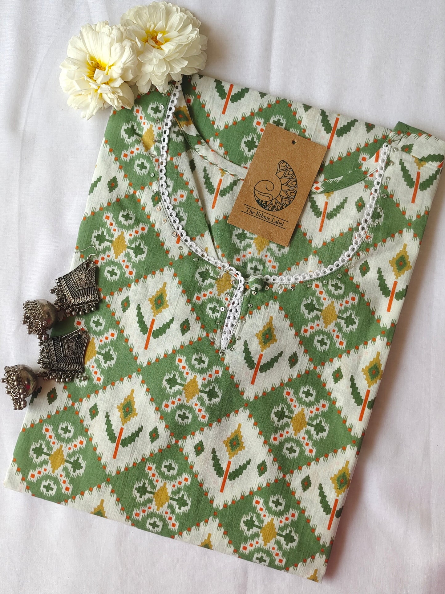 Green Pattern Cotton Kurta - XXL
