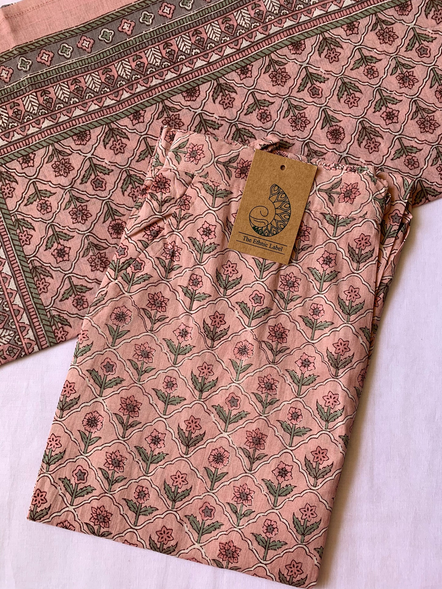 Peach Blossom Cotton Kurta Set - 3 pc