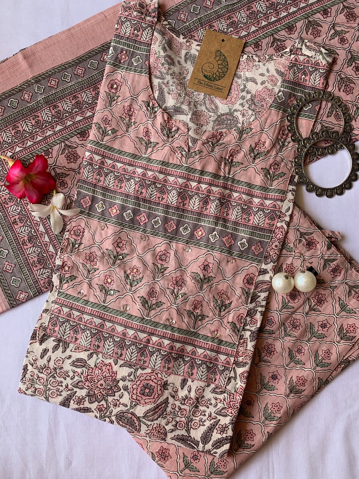 Peach Blossom Cotton Kurta Set - 3 pc