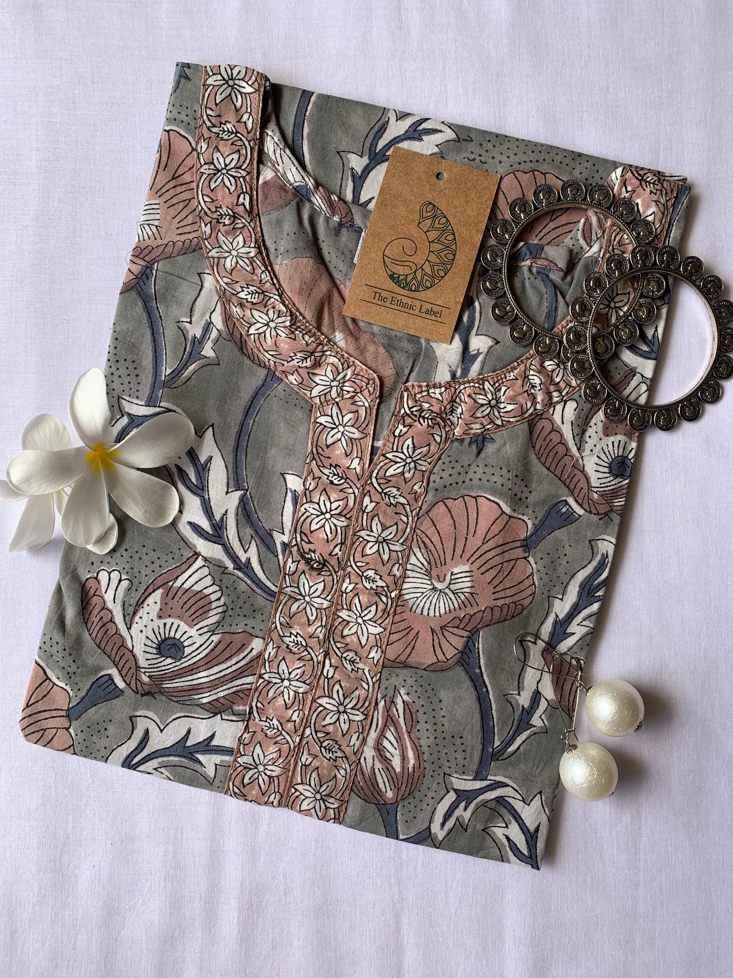 "Florentina" Grey Hand Block Printed Cotton Kurta