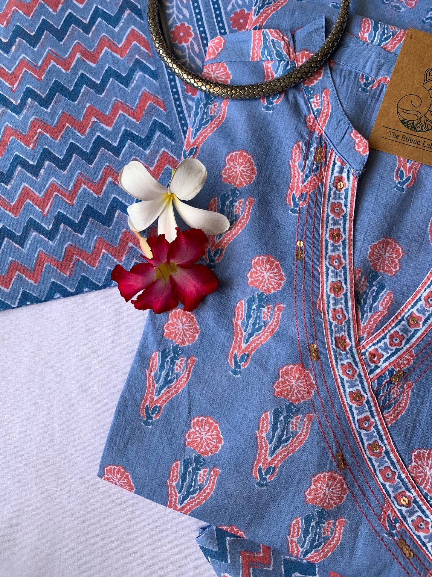 "Aaftab" Hand Block Printed Angrakha Kurta Set - 3pc