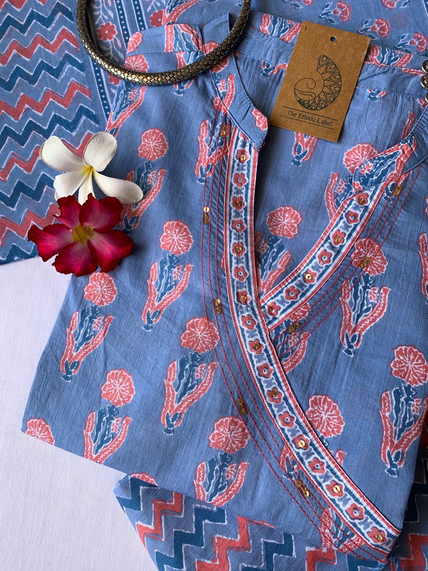 "Aaftab" Hand Block Printed Angrakha Kurta Set - 3pc
