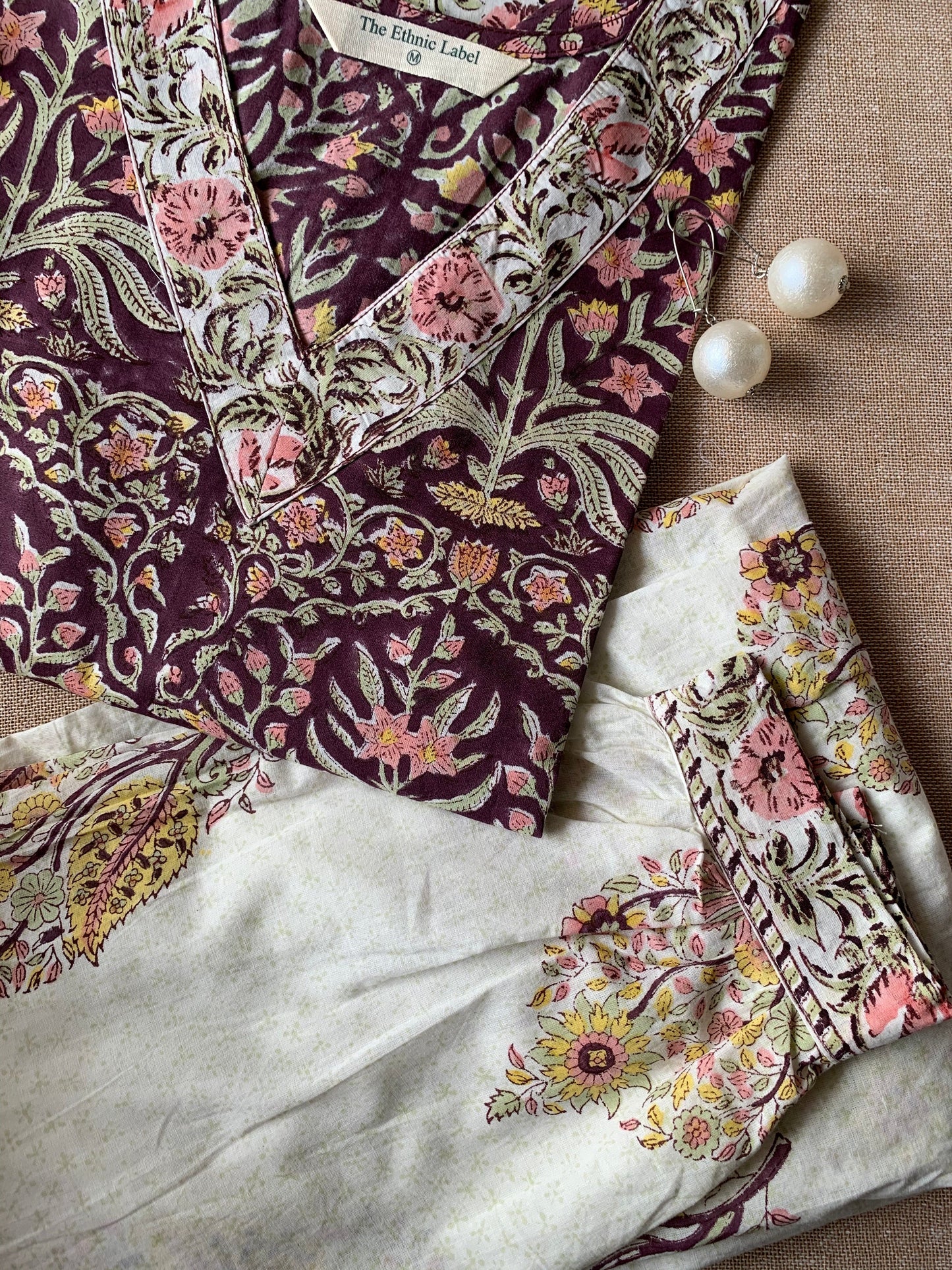 "Gul" Cotton Kurta Set with Afghan Pants and Kota Dupatta- 3pc